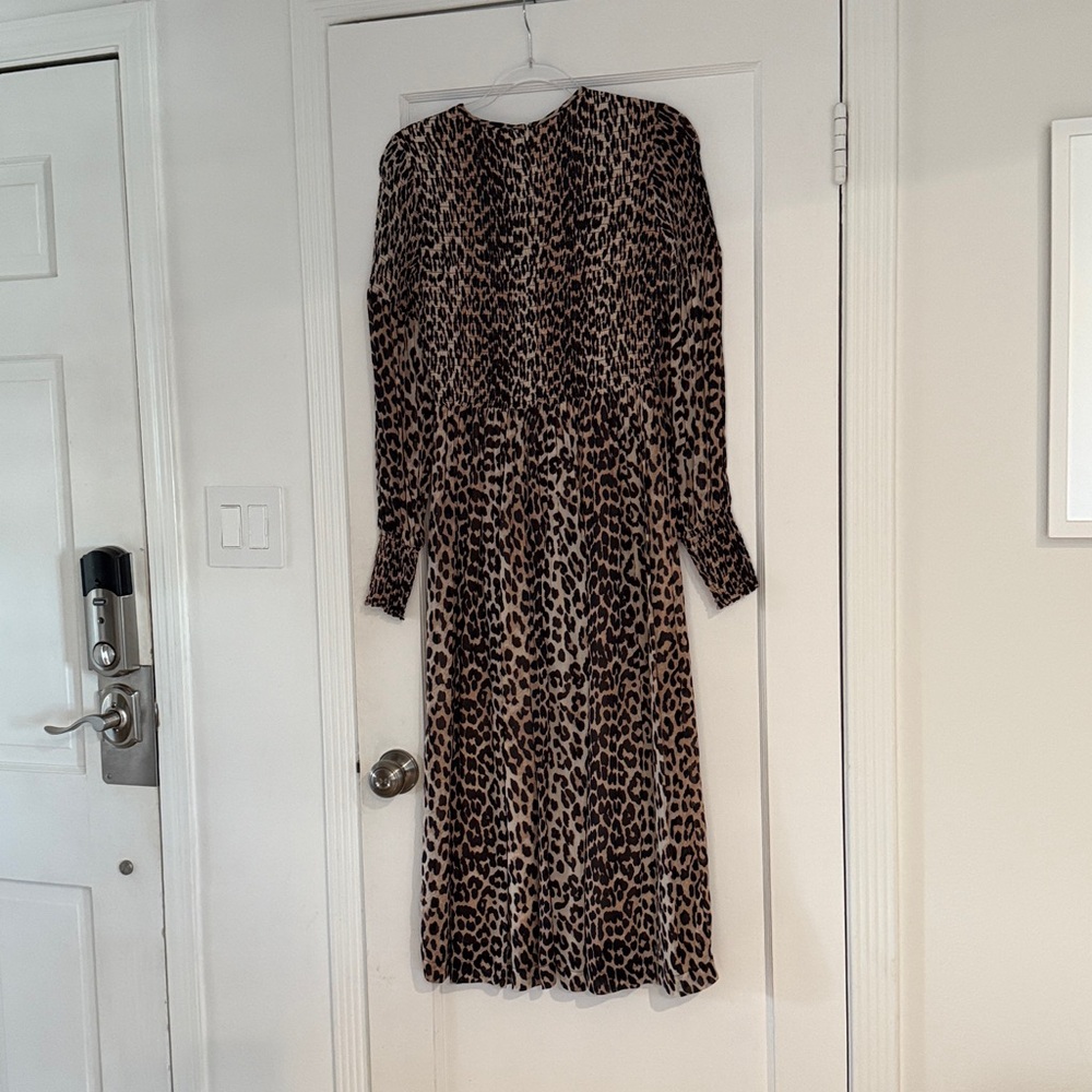 Ganni Brown Leopard Long Sleeve Dress